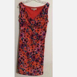 Evan Picone Bodycon Dress with Ruching Orange Floral Print Size 12